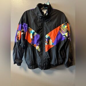 Vintage 80's Bocoo Nylon Windbreaker Jacket Women's Medium M Black Colorbloc